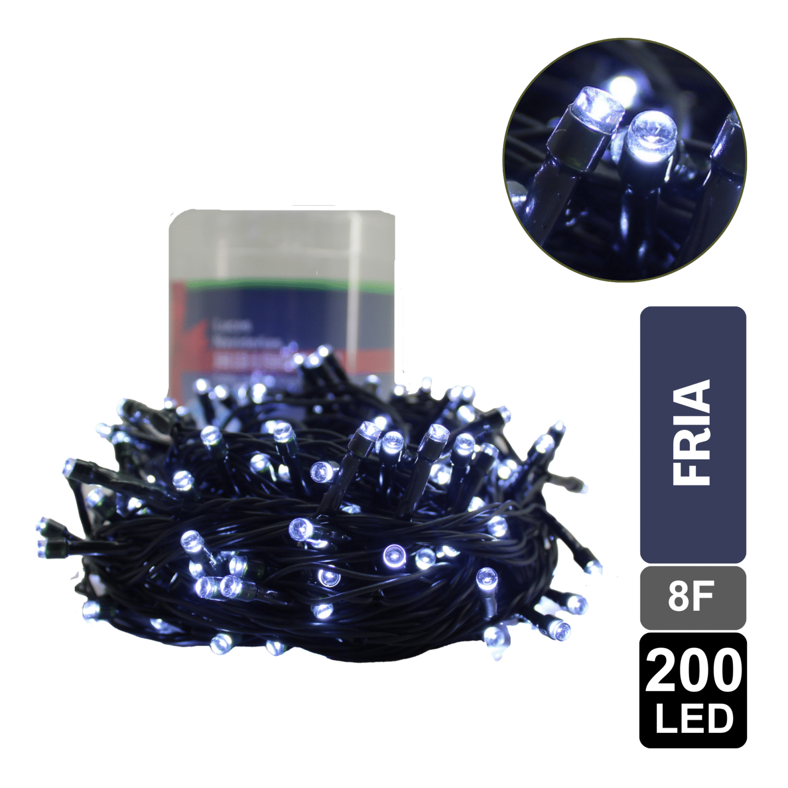 LUZ NAVIDEÑA FRIA X 200 LED 8 FUNCIONES CABLE VERDE