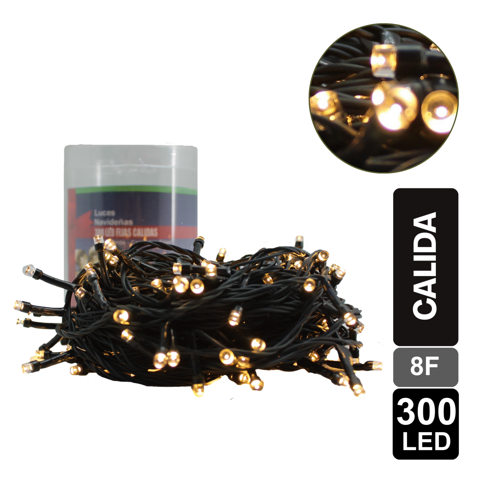 LUZ NAVIDEÑA CALIDA X 300 LED 8 FUNCIONES CABLE VERDE
