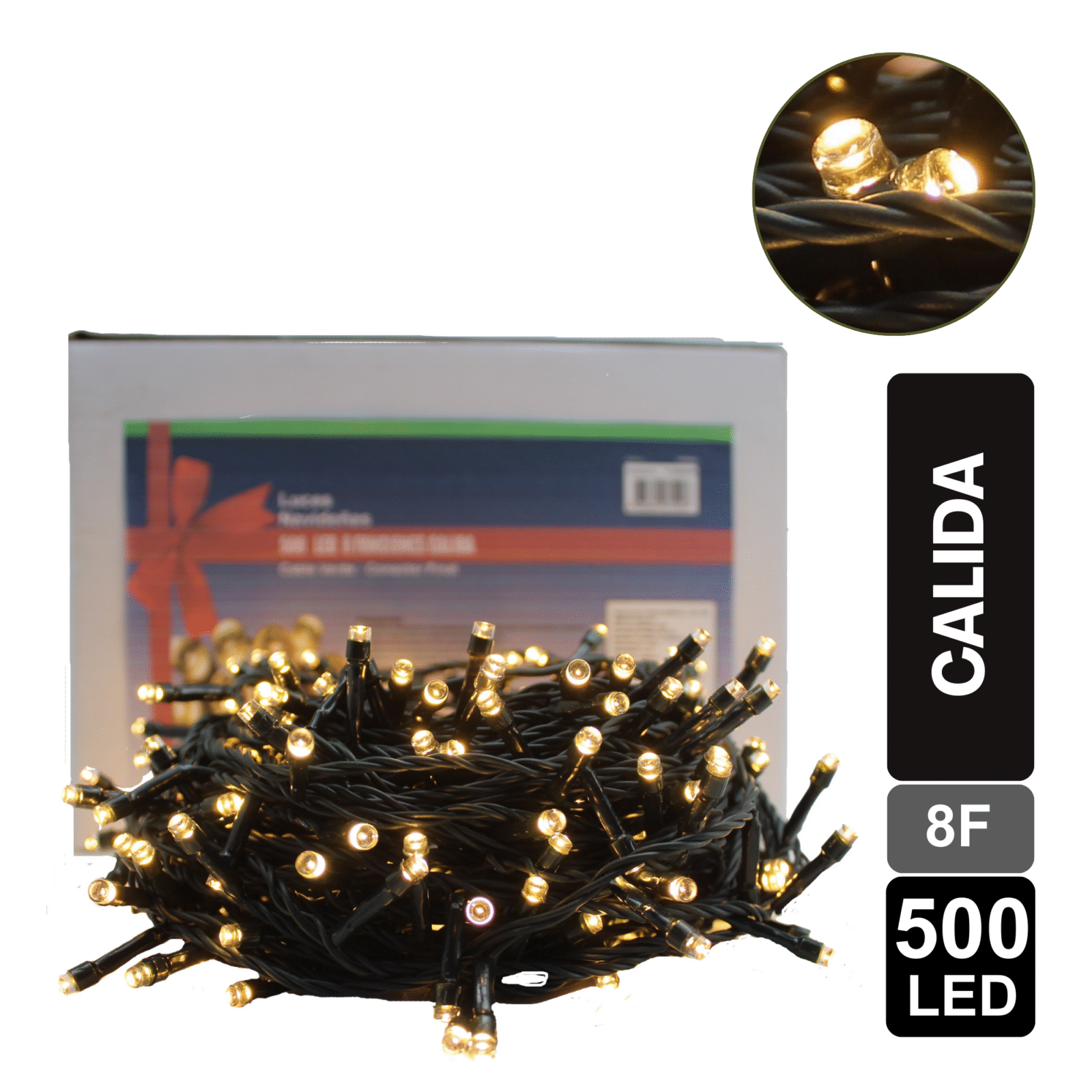 LUZ NAVIDEÑA CALIDA X 500 LED 8 FUNCIONES CABLE VERDE