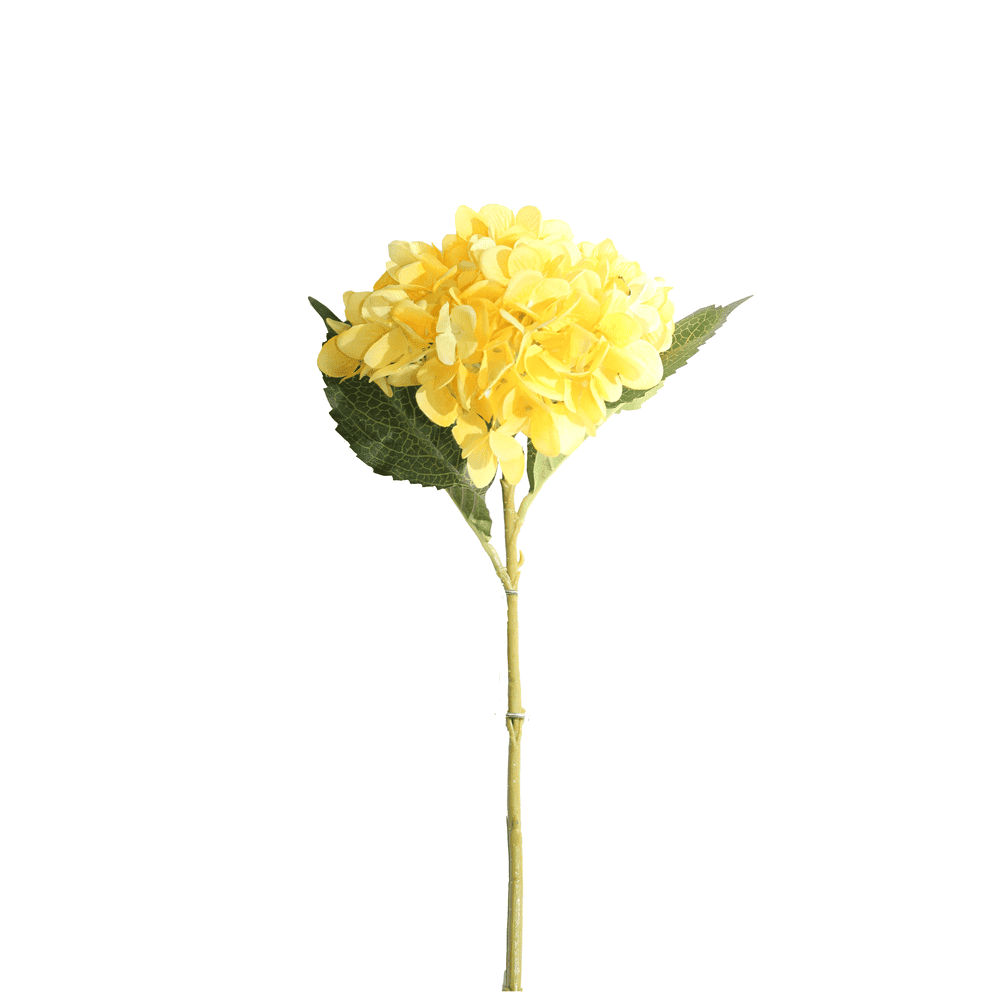 HORTENCIA 48 CM CON 2 HOJAS 16 CM AMARILLO