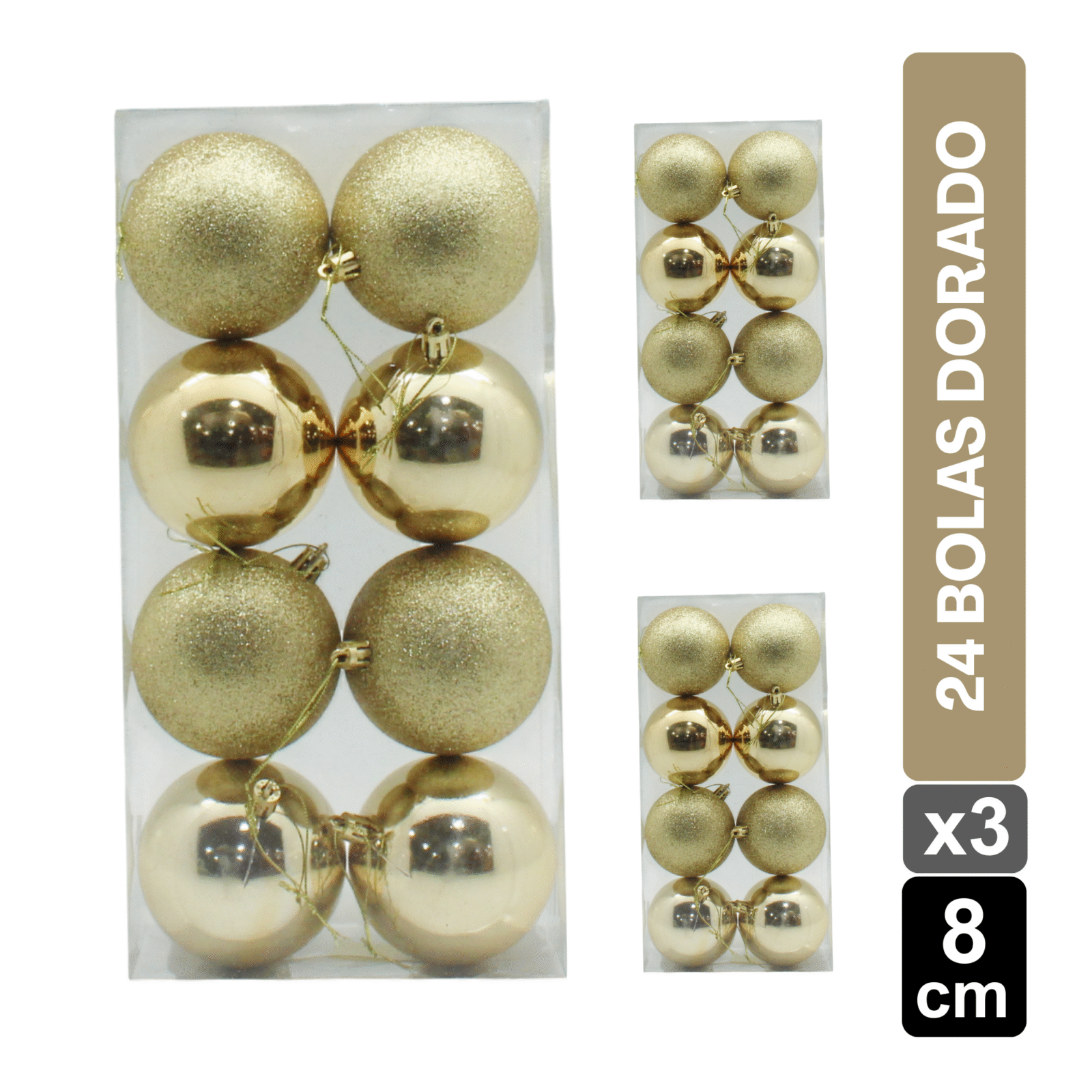 SET BOLAS NAVIDEÑAS X24 DORADO BRILLANTE/ESCARCHADO 8 CM