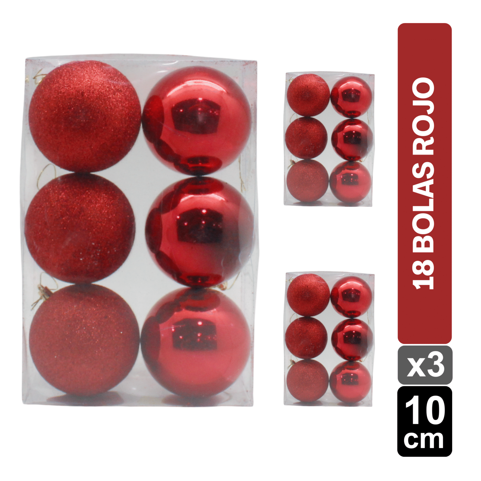 SET BOLAS NAVIDEÑAS X18 ROJO BRILLANTE/ESCARCHADO 10 CM