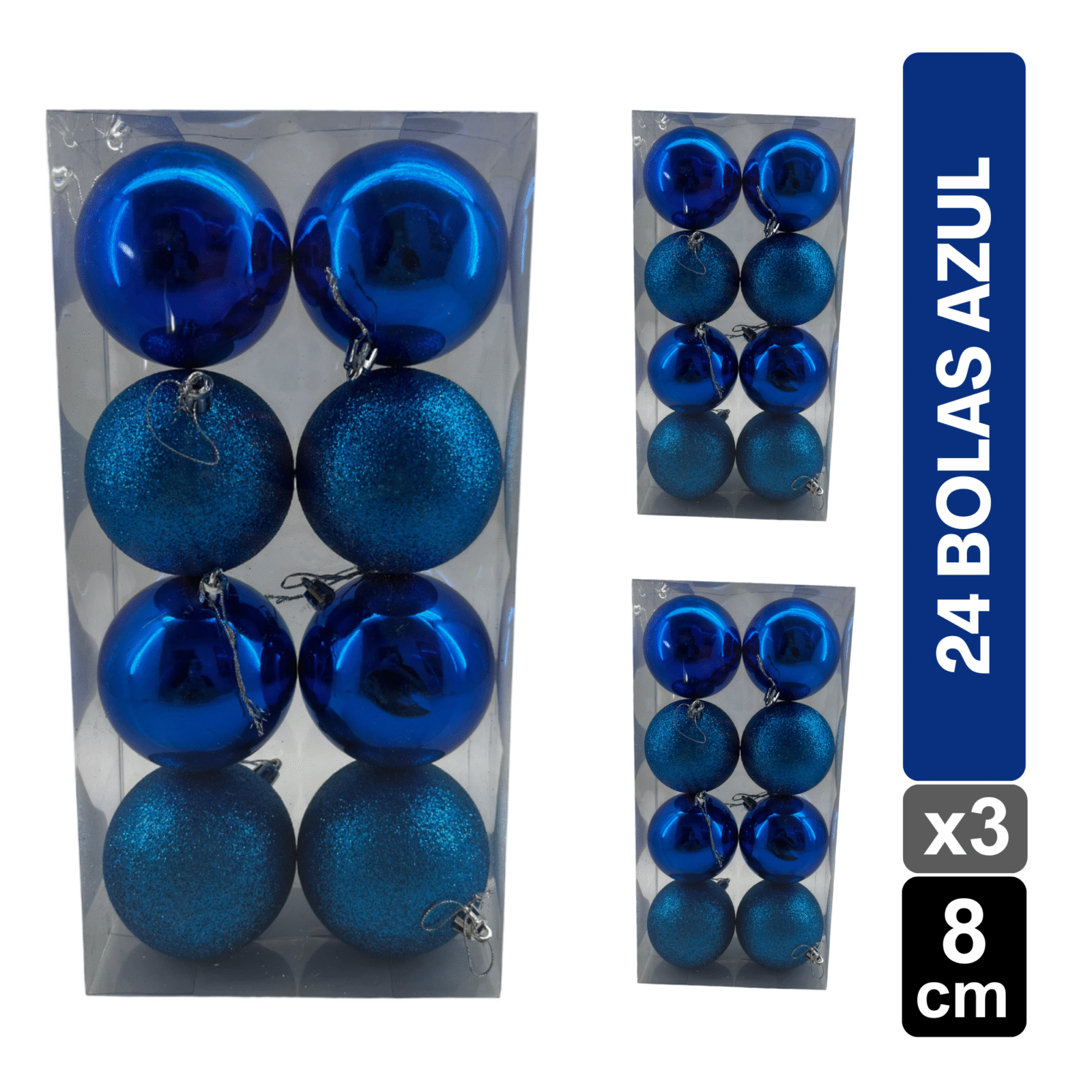 SET BOLAS NAVIDEÑAS X24 AZUL BRILLANTE/ESCARCHADO 8 CM