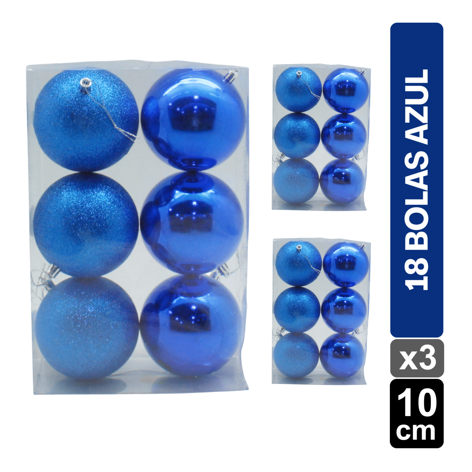SET BOLAS NAVIDEÑAS X18 AZUL BRILLANTE/ESCARCHADO 10 CM