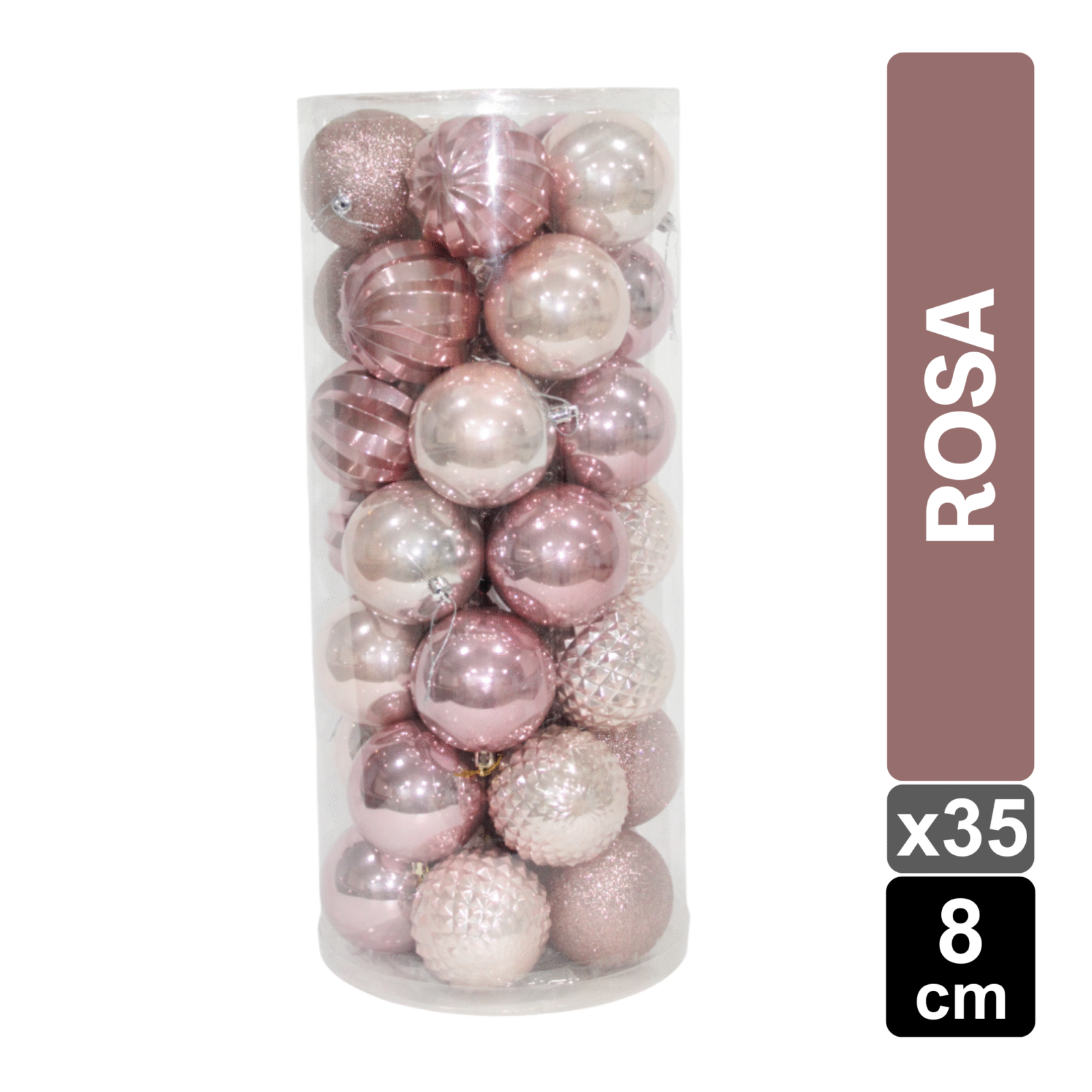 SET X 35 BOLAS NAVIDEÑAS ORO ROSA 8 CM