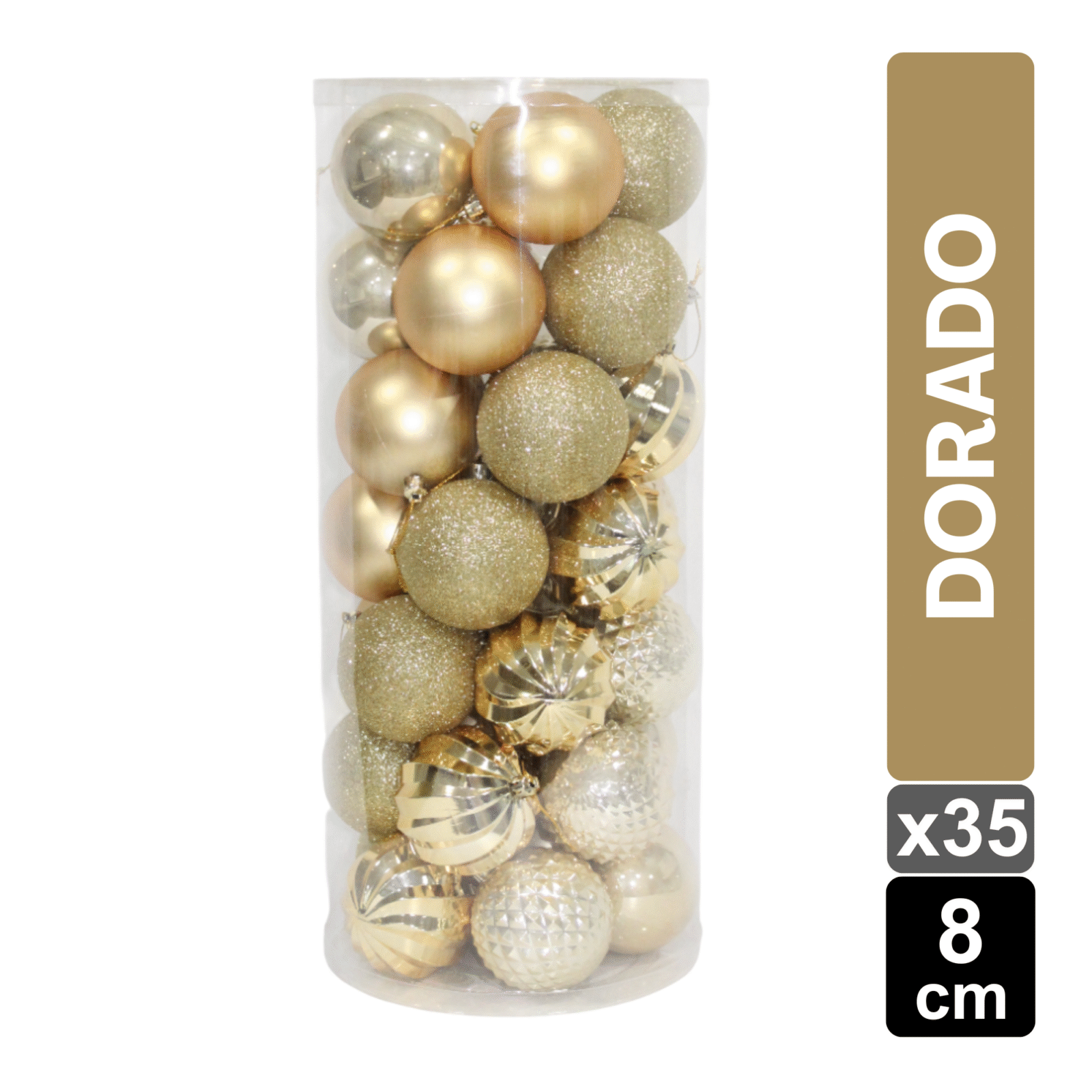 SET X 35 BOLAS NAVIDEÑAS DORADO 8 CM