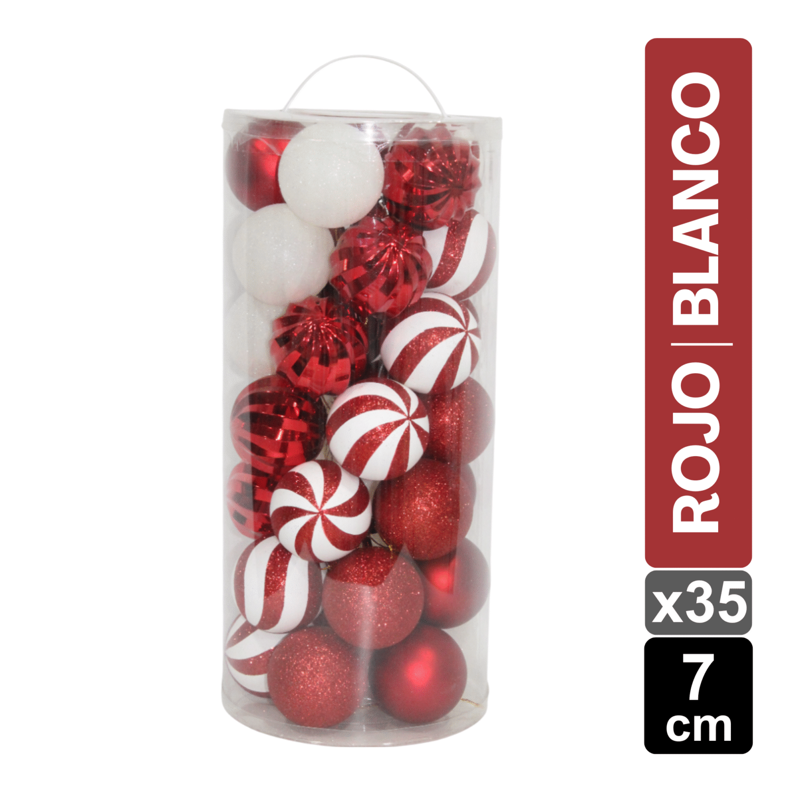 SET X 35 BOLAS NAVIDEÑAS ROJO/BLANCO 7 CM