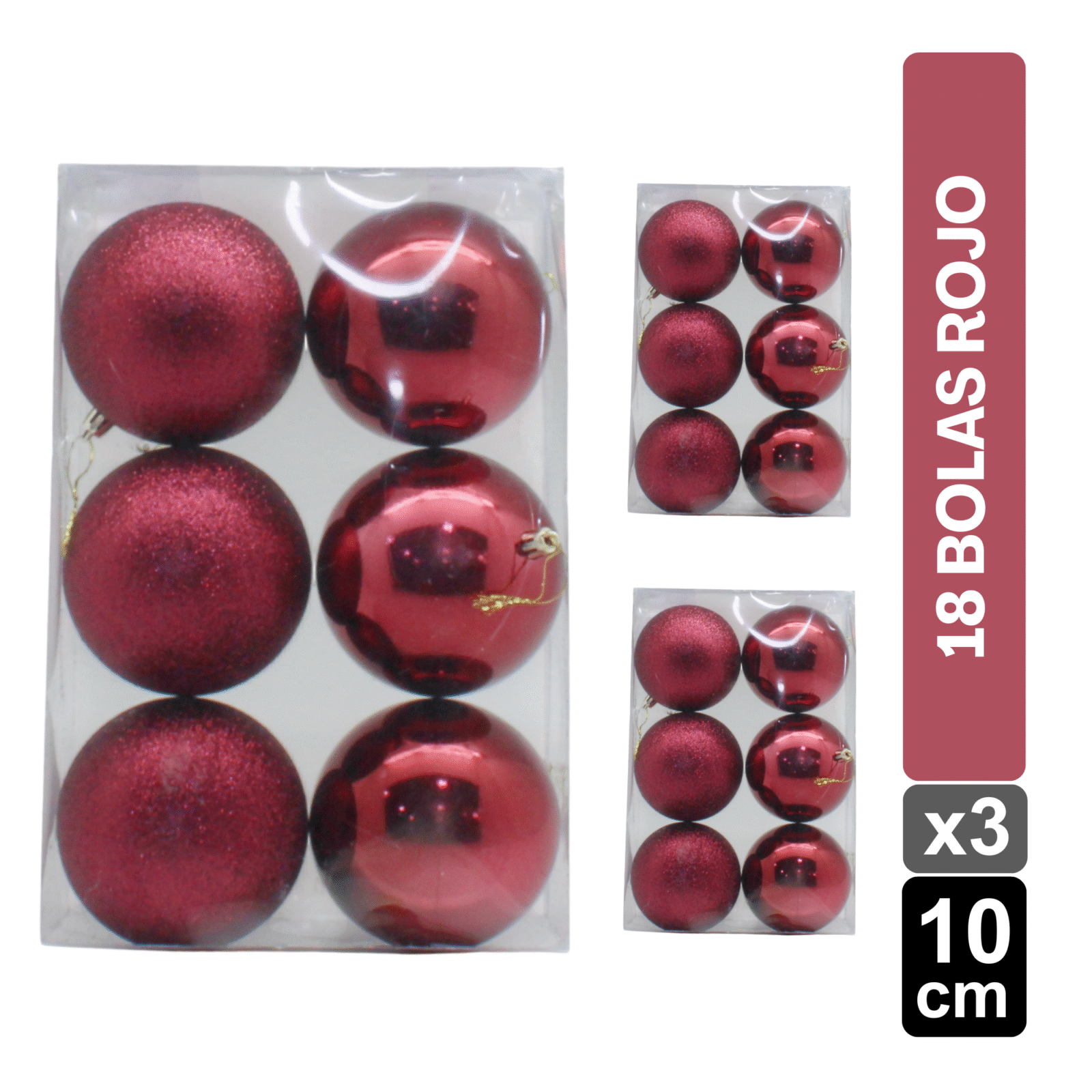 SET BOLAS NAVIDEÑAS X18 VINO TINTO BRILLANTE/ESCARCHADO 10 CM