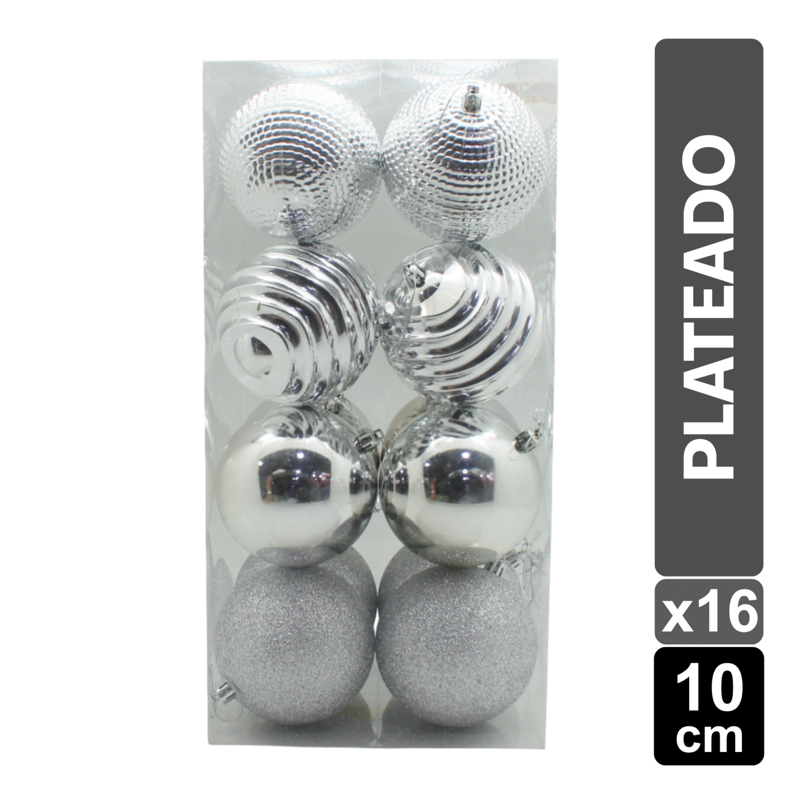 SET X 16 BOLAS NAVIDEÑAS SURTIDO PLATEADO 10CM