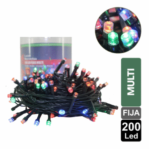 LUZ NAVIDEÑA MULTICOLOR X 200 LED FIJA CABLE VERDE