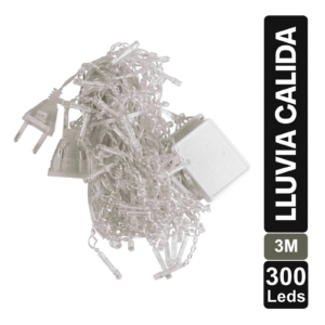 LUZ LLUVIA CALIDA X 300 LED FIJA CABLE BLANCO