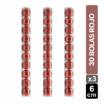 TUBOS BOLAS X30 ROJO BRILLANTE/ESCARCHADO 6 CM