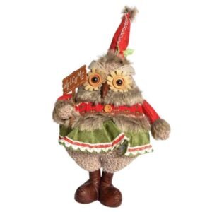 BUHO DE PIE CON LETRERO EN MANO 36CM