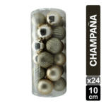 SET X 24 BOLAS NAVIDEÑAS CHAMPAÑA 10 CM