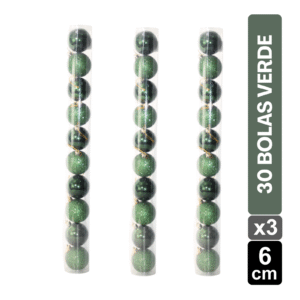 TUBOS BOLAS X30 VERDE ESMERALDA BRILLANTE/ESCARCHADO 6 CM