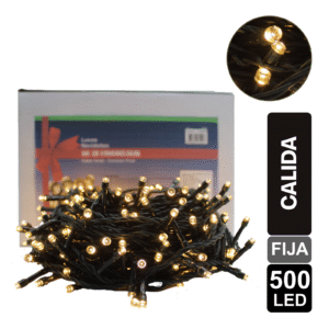 LUZ NAVIDEÑA CALIDA X 500 LED FIJA CABLE VERDE