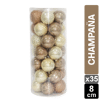 SET X 35 BOLAS NAVIDEÑAS CHAMPAÑA 8 CM
