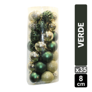 SET X 35 BOLAS NAVIDEÑAS SURTIDAS VERDE OSCURO 8CM