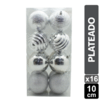SET X 16 BOLAS NAVIDEÑAS SURTIDO PLATEADO 10CM