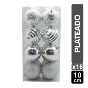 SET X 16 BOLAS NAVIDEÑAS SURTIDO PLATEADO 10CM