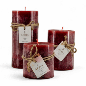 SET VELAS RUSTICAS ROJA 7.5CM, 10CM, 15CM AROMA CANELA