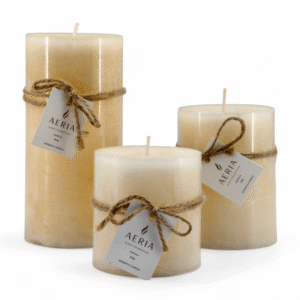 SET VELAS RUSTICAS CREMA 7.5CM, 10CM, 15CM AROMA VAINILLA