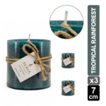 SET X3 VELAS RUSTICAS VERDE 7.5CM AROMA TROPICAL RAINFOREST