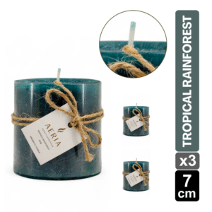 SET X3 VELAS RUSTICAS VERDE 7.5CM AROMA TROPICAL RAINFOREST