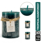 SET X3 VELAS RUSTICAS VERDE 10CM AROMA TROPICAL RAINFOREST