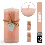 SET X3 VELAS RUSTICAS ROSADA 15CM AROMA BERRY