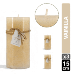 SET X3 VELAS RUSTICAS CREMA 15CM AROMA VAINILLA
