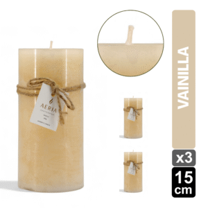 SET X3 VELAS RUSTICAS CREMA 15CM AROMA VAINILLA