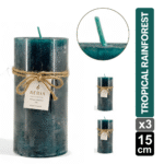 SET X3 VELAS RUSTICAS VERDE 15CM AROMA TROPICAL RAINFOREST