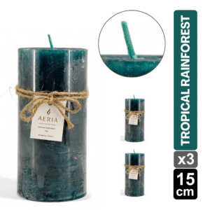 SET X3 VELAS RUSTICAS VERDE 15CM AROMA TROPICAL RAINFOREST