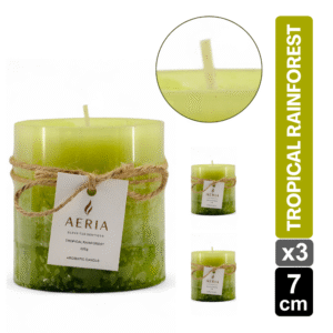 SET X3 VELAS TRICOLOR VERDE 7.5CM AROMA TROPICAL RAINFOREST