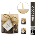 SET X3 VELAS TRICOLOR CAFE 7.5CM AROMA MISS COCO