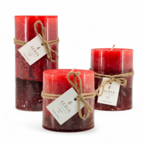 SET VELAS TRICOLOR ROJO 7.5CM, 10CM, 15CM AROMA CANELA