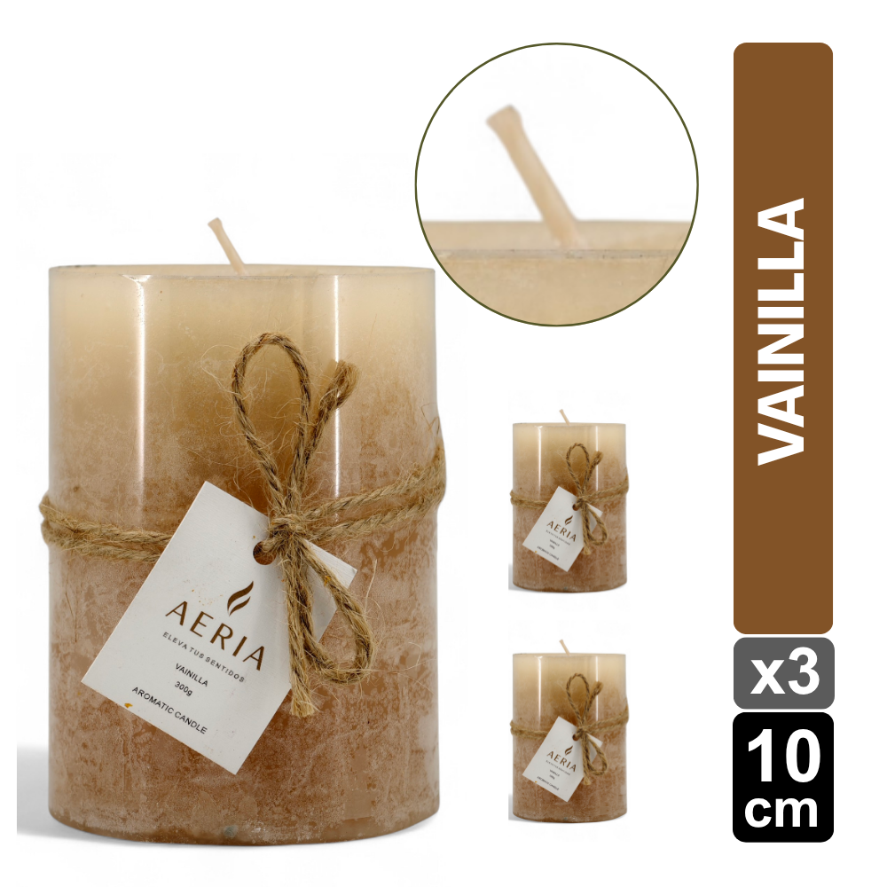 SET X3 VELAS TRICOLOR CREMA 10CM AROMA VAINILLA