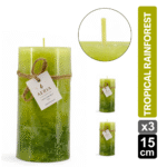 SET X3 VELAS TRICOLOR VERDE 15CM AROMA TROPICAL RAINFOREST