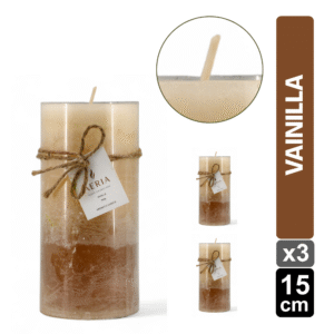 SET X3 VELAS TRICOLOR CREMA 15CM AROMA VAINILLA