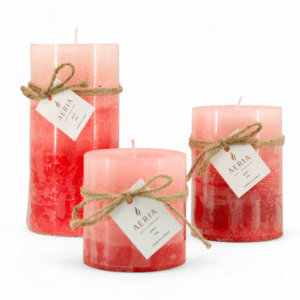 SET VELAS TRICOLOR ROSADA 7.5CM, 10CM, 15CM AROMA BERRY