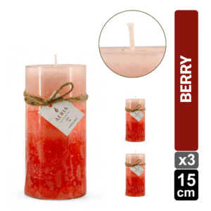 SET X3 VELAS TRICOLOR ROSADA 15CM AROMA BERRY