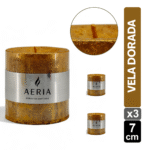 SET X3 VELAS DORADAS CON ADORNO PLATEADO 7.5CM