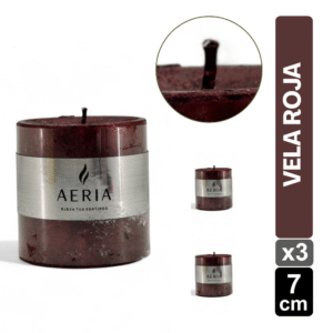 SET X3 VELAS ROJAS CON ADORNO PLATEADO 7.5CM