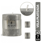 SET X3 VELAS PLATEADAS CON ADORNO PLATEADO 7.5CM