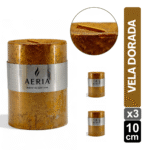 SET X3 VELAS DORADA CON ADORNO PLATEADO 10CM