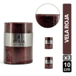 SET X3 VELAS ROJAS CON ADORNO PLATEADO 10CM