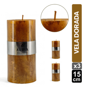 SET X3 VELAS DORADA CON ADORNO PLATEADO 15CM