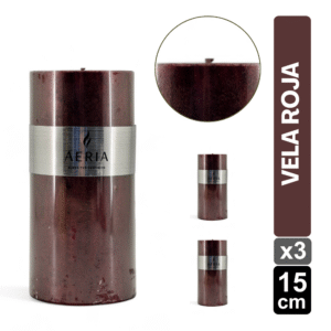 SET X3 VELAS ROJAS CON ADORNO PLATEADO 15CM