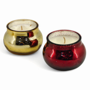 SET VELAS EN VASIJA DE CRISTAL 10x7CM - DORADA, ROJA